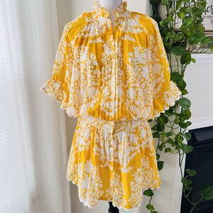 Gorgeous Juliet Dunn London Yellow & White Billowy Blouson Sun Dress - Size 2